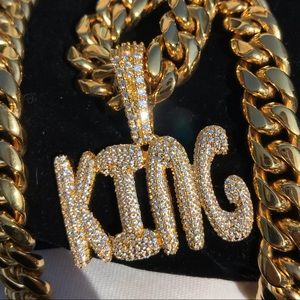💎ONLY ONE💎Iced Out KING Bubble Letter Pendant